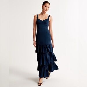 Abercrombie and Fitch Navy Tiered Bottom full length Wedding Guest Dress. XSP